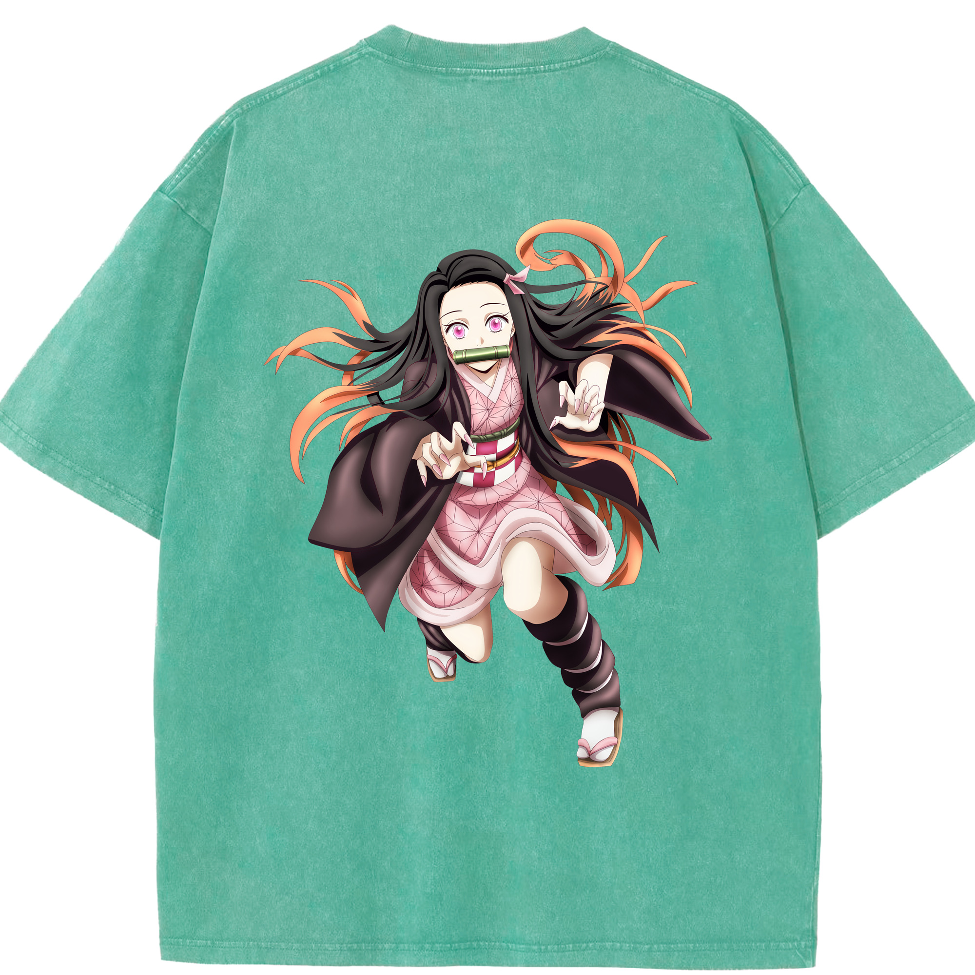 （画像用） 鬼滅の刃（きめつのやいば）竈門 禰󠄀豆子／かまど ねずこ Kamado Nezuko 綿100% ヴィンテージ風 半袖Tシャツ（背面プリント）